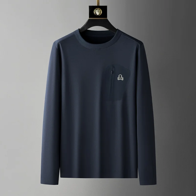 

Мужская модная спортивная брендовая весенне-осенняя новая футболка с длинными рукавами и карманами на молнии с принтом, повседневный дышащий удобный топ
