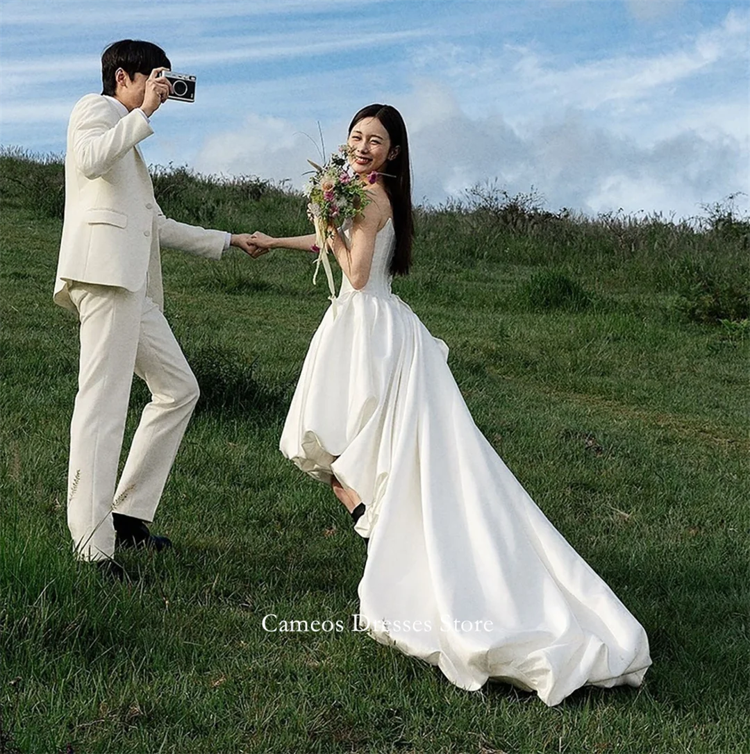 SONDR Customized Strapless High Low Wedding Dresses Simple A-Line Satin Corset Korea Brides Gowns Women Bridal Dresses