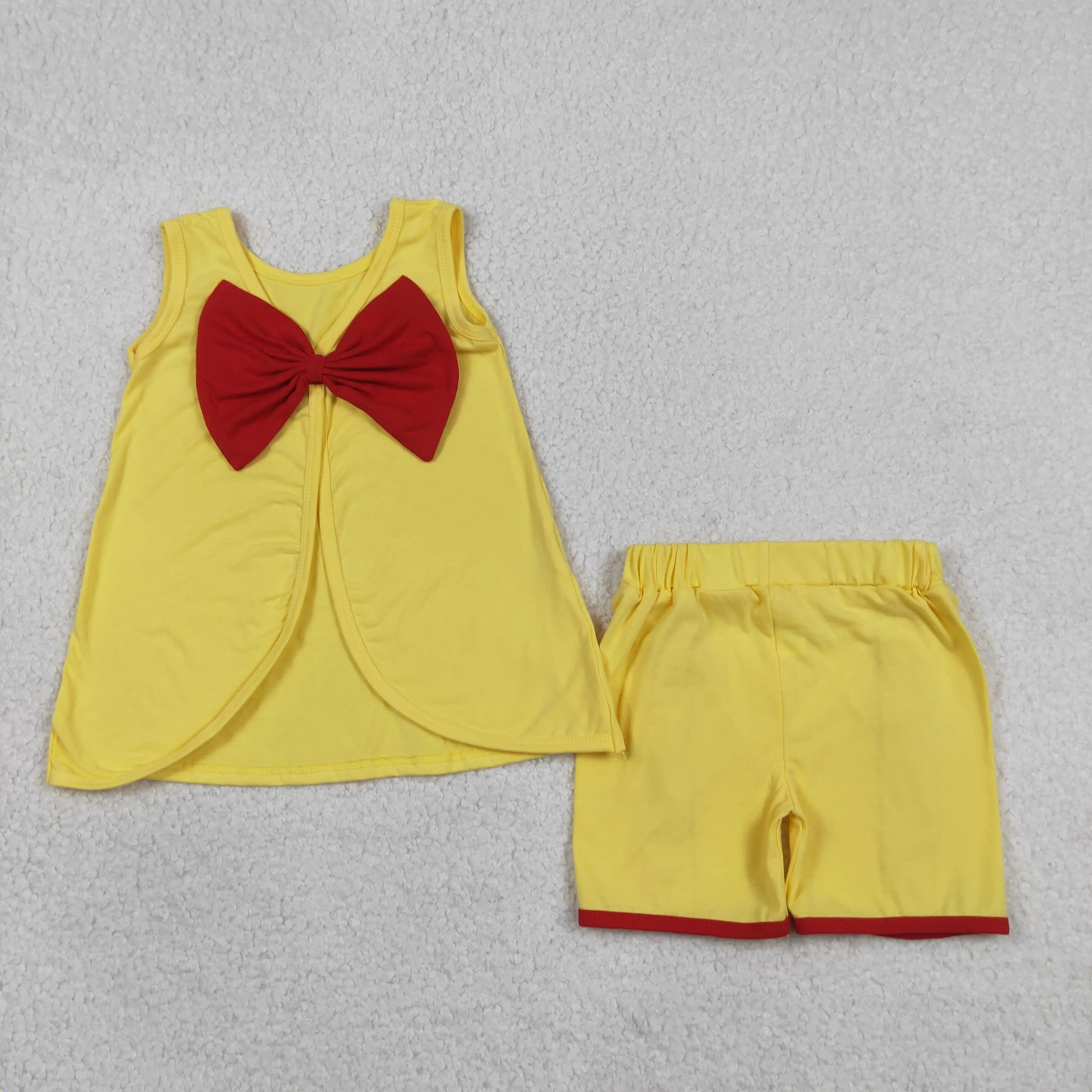 Wholesale Baby Girl Sleeveless Yellow Bow Tunic Kids Ruffle Shorts Girls Summer Clothes Children Toddler Outfit Cotton Clothes