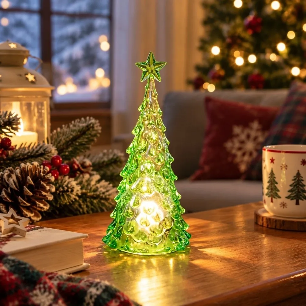 Mini Luminous Christmas Tree Lamp Glowing Atmosphere Christmas Tree Night Light LED Colorful Xms Eve Candle Lights Restaurant