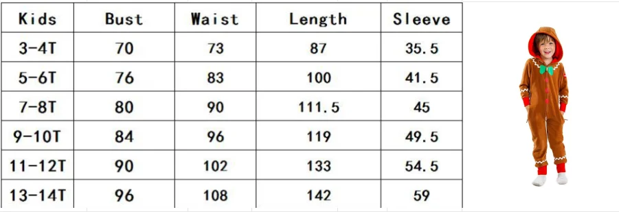 Christmas Gingerbread Man Costume Funny Adult Christmas Onesie Suit Costumes for Women Men Kids Jumpsuit