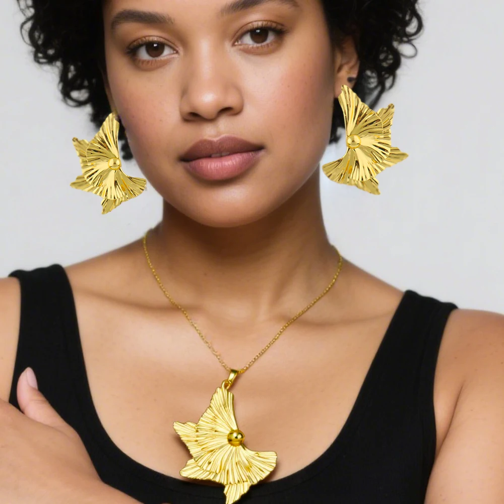 

Gold Color Light Luxury Big Round Necklace Earrings Set for Women Tassels Gold Plated Jewelry Party Wedding Gift Accessoires