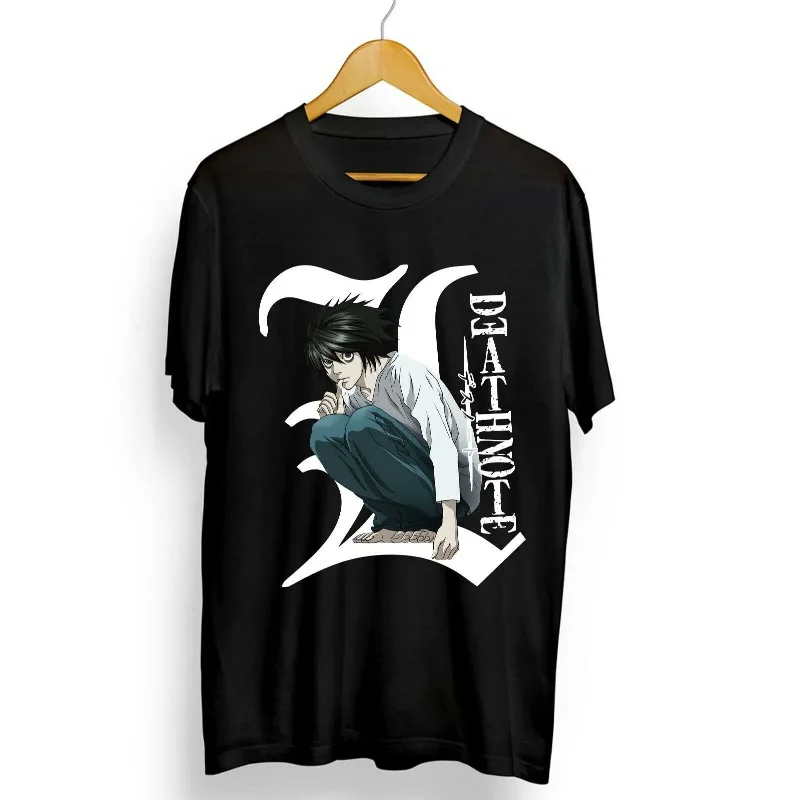 DEATH NOTE L Lawliet Anime T‑Shirt Vintage Manga Print Oversized Unisex Crewneck Short Sleeve Harajuku Casual Streetwear Tops