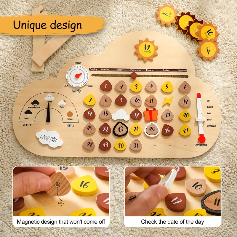 Wooden Toy  Baby Learning Toys  Wooden Calendar Plate  Cloud Calendar Plate  Baby Room Decoration  Cognitive Toys For Children