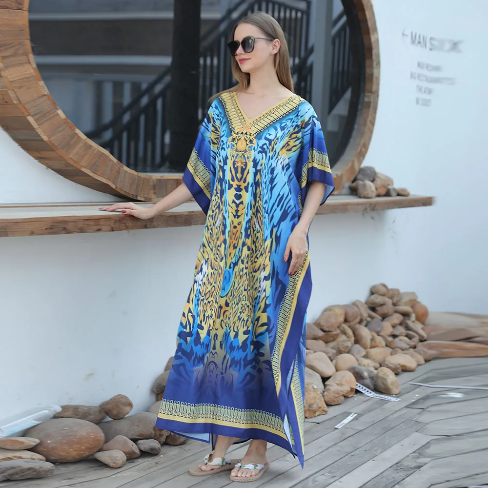 Plus Size Boho Cover Up Dress, damska Plus Colorblock nadruk w paski rękaw w kształcie skrzydła nietoperza dekolt w szpic z nieregularnym brzegiem