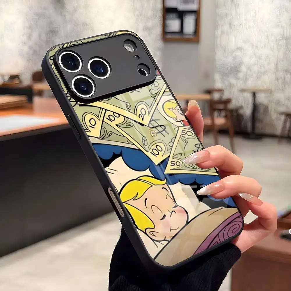 Funda de Teléfono con Diseño de Richie Rich para iPhone 17 Air 16 15 14 12 11 13 Pro Max Mini X Xr Xs Se Plus, Cubierta de Vidrio