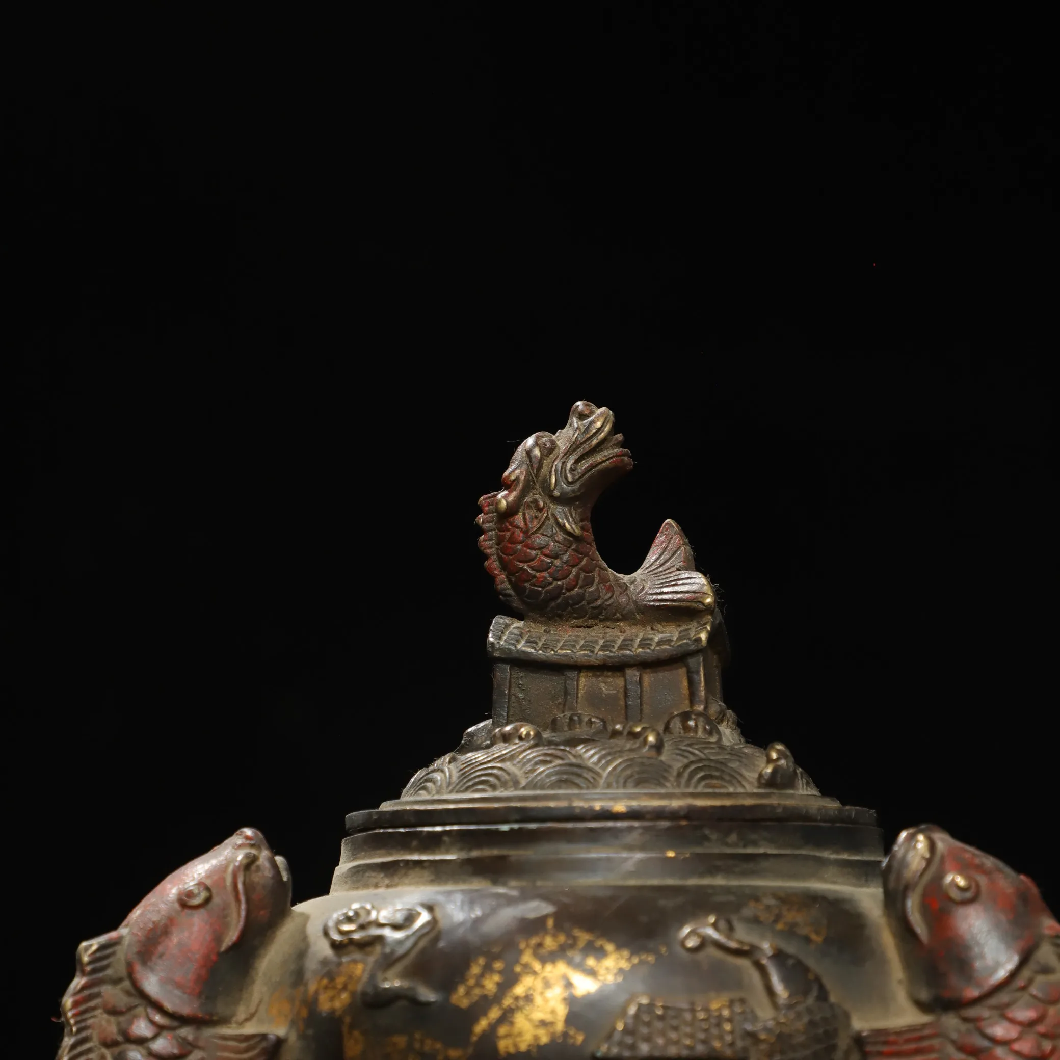 Copper incense burner featuring a fish leaping over the dragon gate, often used as a decorative item for home or o,Free shipping