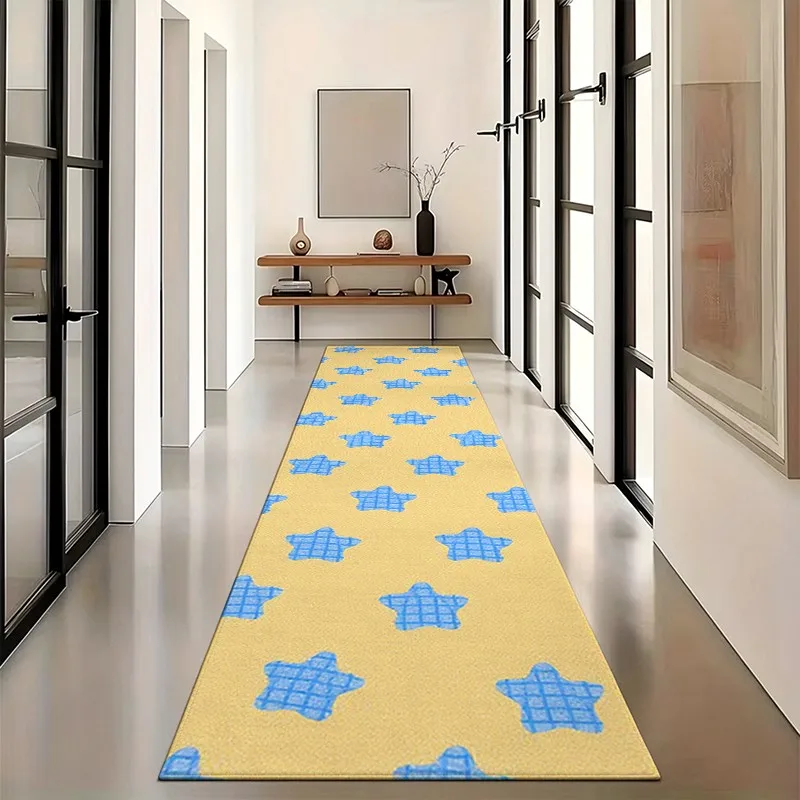 1 Piece Light Yellow Blue Grid Star Pattern Carpet, Soft Comfortable, All Season, Lightweight Easy To Maintain, Home Decor For Living Room, Bedroom, Hallway, Autumn, Winter