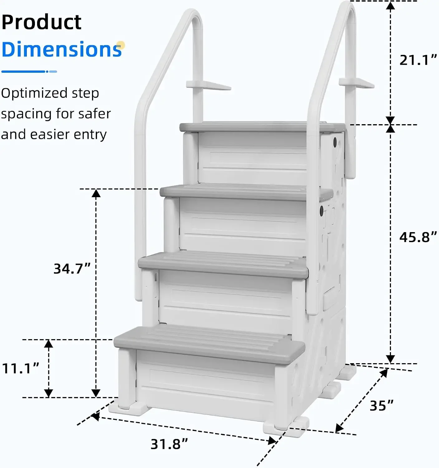 Heavy Duty Pool Ladder Above Ground, Dual Handrails Nonslip with 4-Steps, 500 LBS Load Capacity for 46-58 Inch Pools (WH/GR