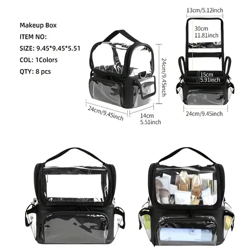 Imagen 2 del producto Soporte para brochas de maquillaje, mochila, Estuche De Viaje para artista de maquillaje, bolsa organizadora de cosméticos transparente e impermeable con correa ajustable y divisor