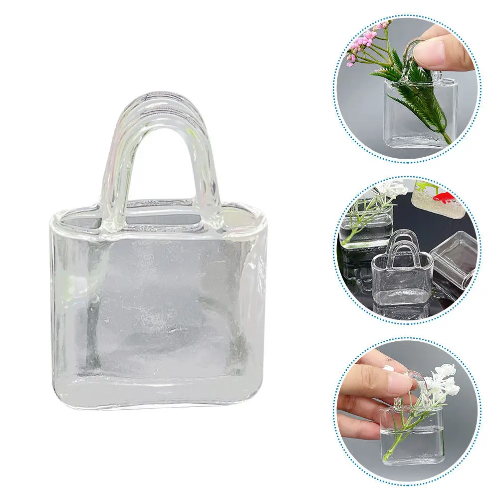

Mini Handbag Shaped Glass Vase for Dollhouse Miniature Display Home Decor Fish Tank Ornament Living Room Shelf Accessory