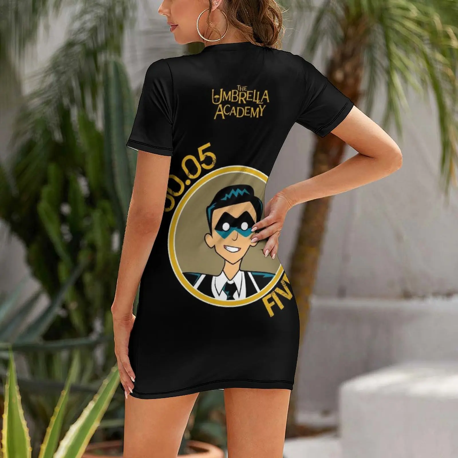 UMBRELLA ACADEMY: FIVE CARTOON Short Sleeved Dress elegant dress loose women's dress