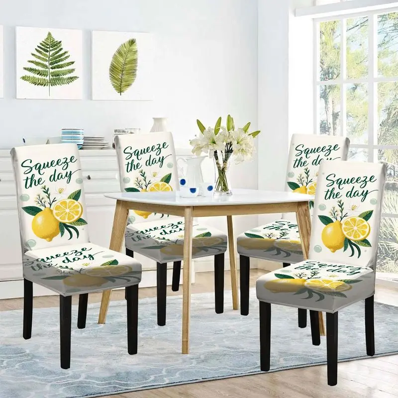 

Чехол для обеденного стула с плоским принтом, с рисунком свежих лимонов, многоразовый, моющийся, чехол для домашнего обеденного стула.