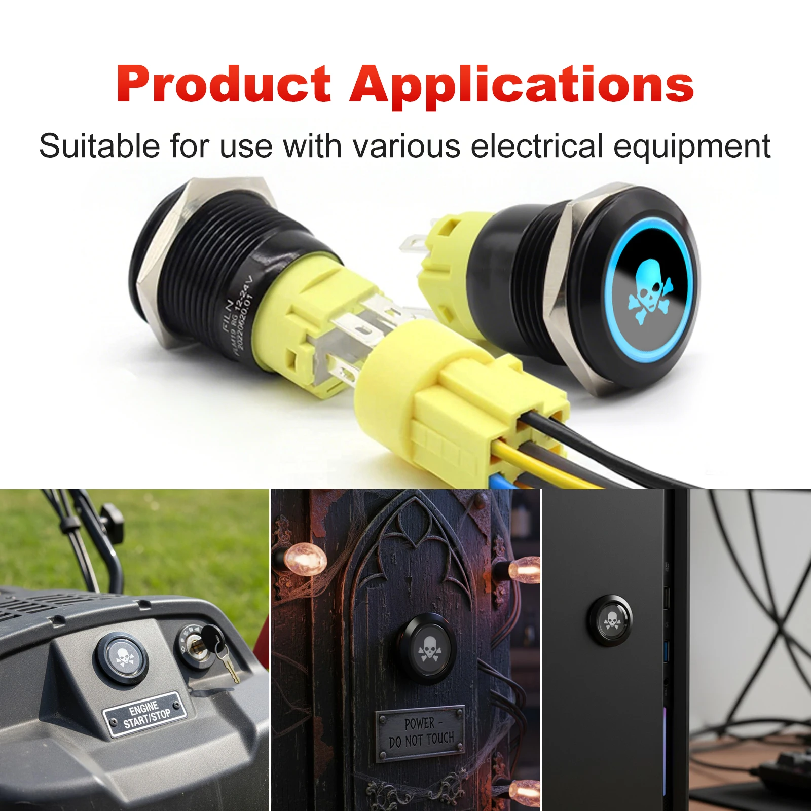 

19mm Metal Button Custom Skull Halloween Button w/ Connector 2-Color (Red/Green）Indoor/Outdoor Industrial & Household Use