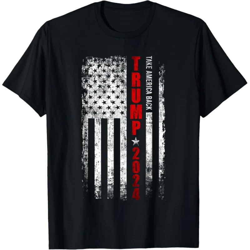 Men's and Women's Sports and Leisure New Fashion Donald Trump Returns the American Flag in 2024 Patriotic Gift Black T-shirt