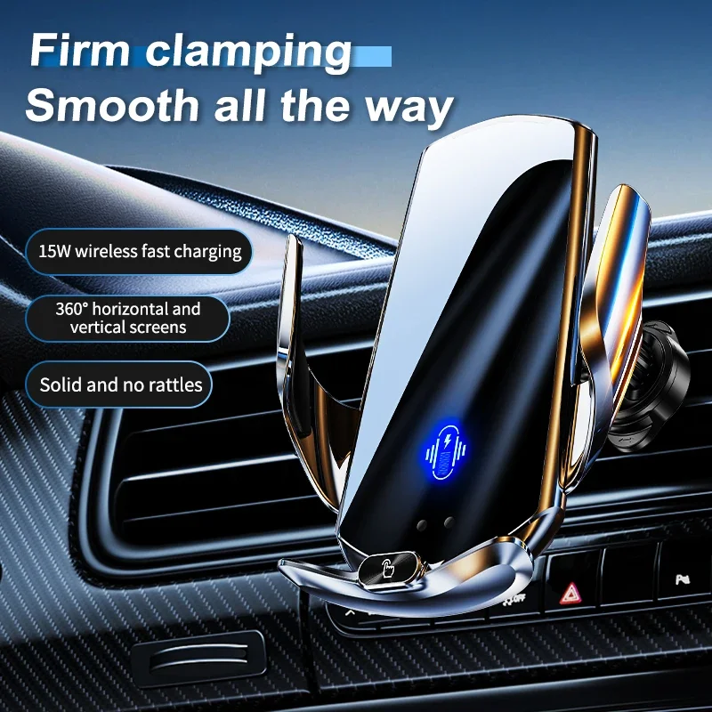 

Smart Sensor Wireless Car Phone Charger Mount with Anti-Slip Bracket, Compatible with iPhone, Xiaomi, Oppo, Vivo, Samsung, OnePl