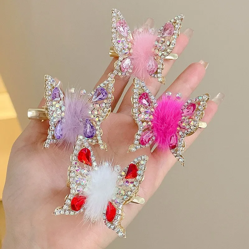 

Flash Diamond Plush Ball Butterfly That Will Shake Hairpins lovable Children Headwear Girl Clip Woman Hairgrips Hair Accessories