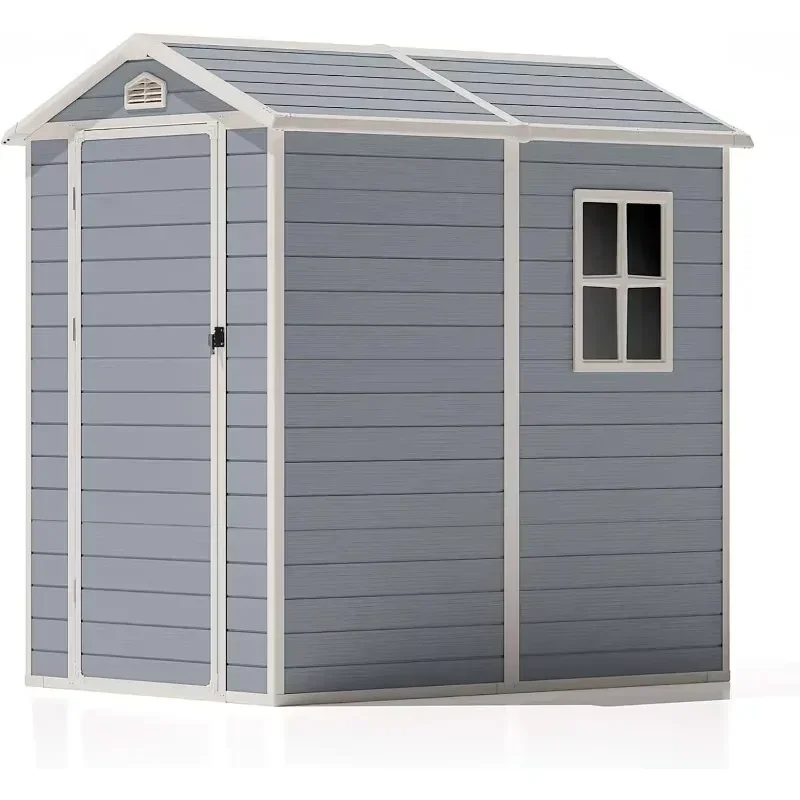 6 x 4 FT Resin Outdoor Storage Shed Outside Plastic Tool Shed with Windows and Lockable Doors