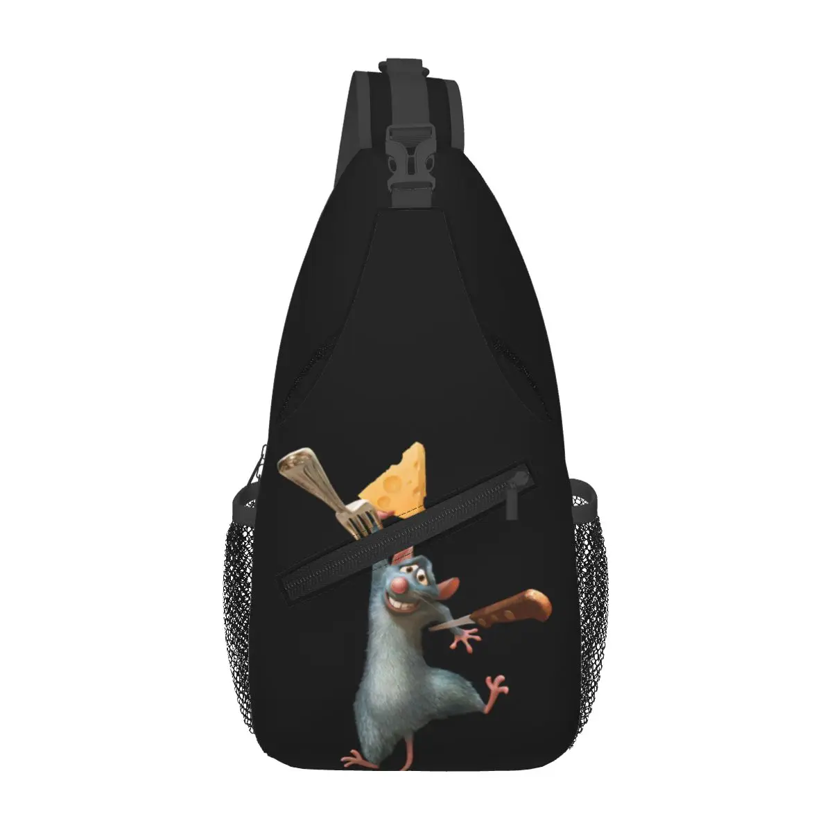 Custom Ratatouille Chef Cartoon Sling Crossbody Backpack Water Resistant For Cycling Daypack Printing Shoulder Backpack