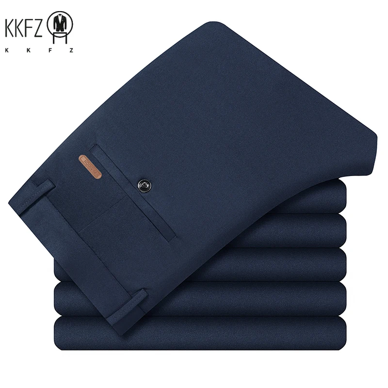 Simple Fashion Men Work Slacks Anti Wrinkle Soft Touch Fabric Tailored Leg Cut Office Commuting Daily Formal Bottoms