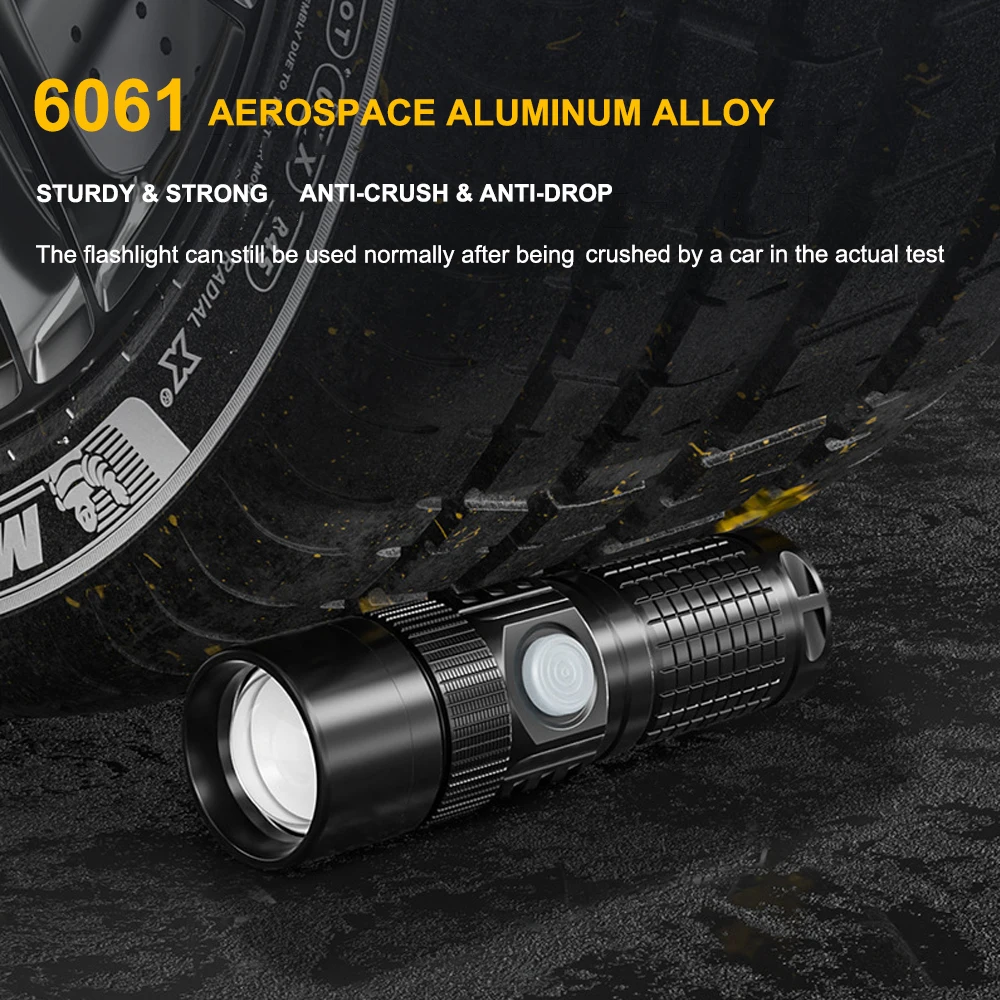 Mini Flashlight Rechargeable Type c 18650 16430 Battery Zoomable 4 Modes Waterproof IPX7 Super Bright Torch Light LED Handlight