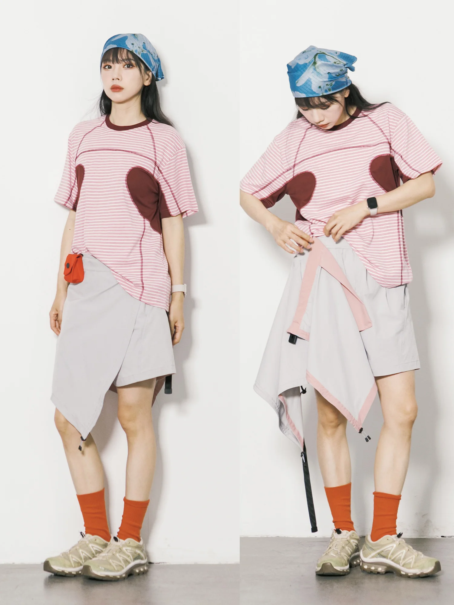 Street Style RCDB Summer Thin Straight Casual Skirt Pants Set Women's Checkered Five-Point Short Shorts Polyester Fiber