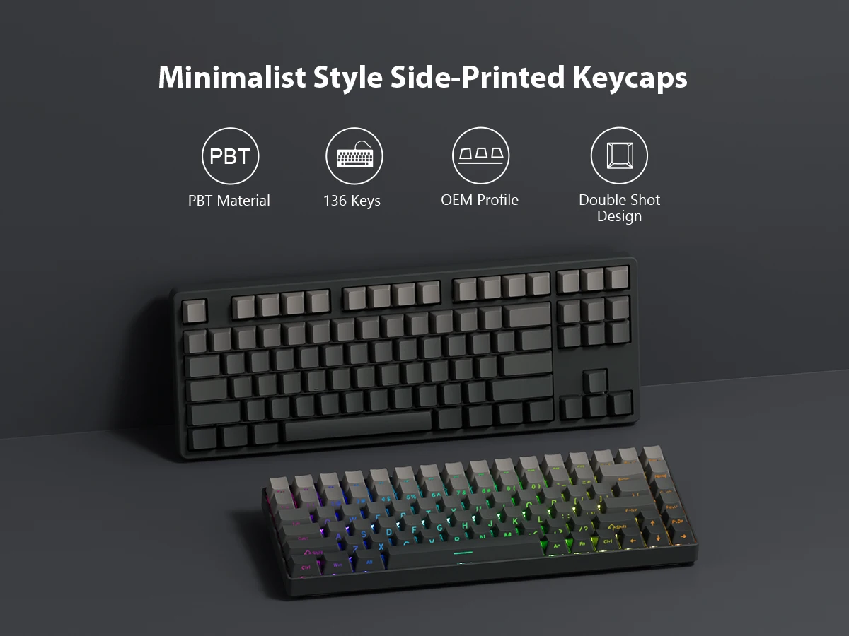 Teclado Mecánico PBT De Doble Color Con Retroiluminación De 104 Teclas, Columna Universal Para Teclado Mecánico Ikbc Cherry MX (gris Cian