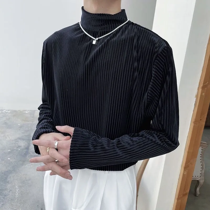 

Half High Collar Baggy T Shirt for Men Aesthetic Sweatshirts Harajuku Tee Original Clothing 2025 90s Vintage New Man Pullovers