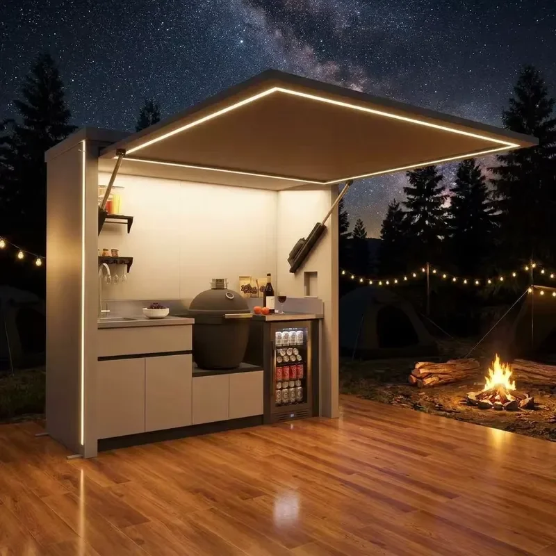 Lightweight Portable Foldable Steel Camp Kitchen Outdoor Modular Prefabricated Kiosk Anti-corrosion Fireproof Structure for