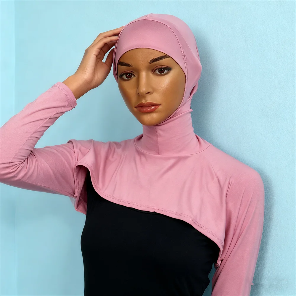 Picture 3: Elastic Jersey Full Neck Sleeve Hooded Scarf Woman Muslim Long Arm Cover Shrug Shoulder Oversleeve Suncreen Wear Under T- Shirt