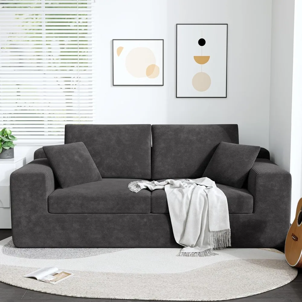 

78" Modern Loveseat Sofa in a Box - Corduroy Deep Seat Couch, No Assembly Required, Space-Saving Design for Compact Living Room