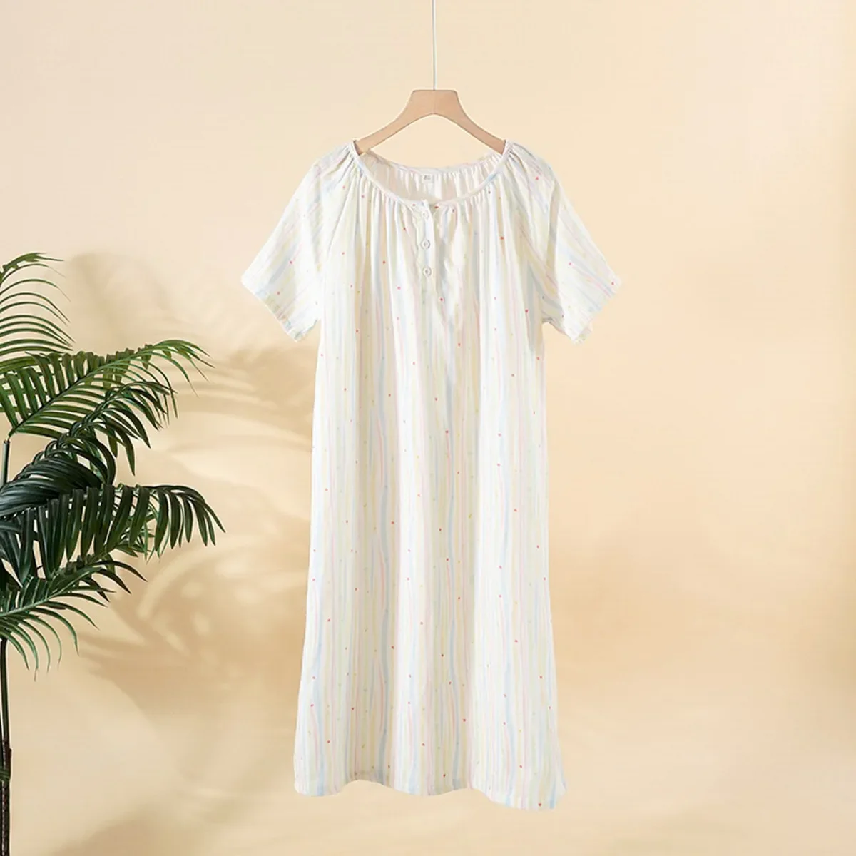 

2025 New Summer Women's Short sleeved Sleeping Skirt 100% Cotton Gauze Long Skirt Thin Cute Girl Dress Home Clothes Ladies