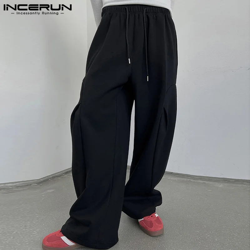 INCERUN Korean Style Pantalons Fashion Men Deconstruction Design Pleated Long Pants Casual Streetwear Male Simple Trousers S-5XL