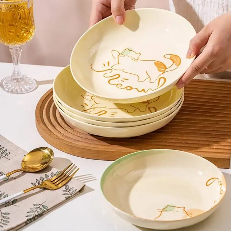 

Party Design Dinner Set Plates European Yellow Round Ceramic Plates Dinner Sets Elegant Italian Vaisselle Cuisine Kitchen Dishes
