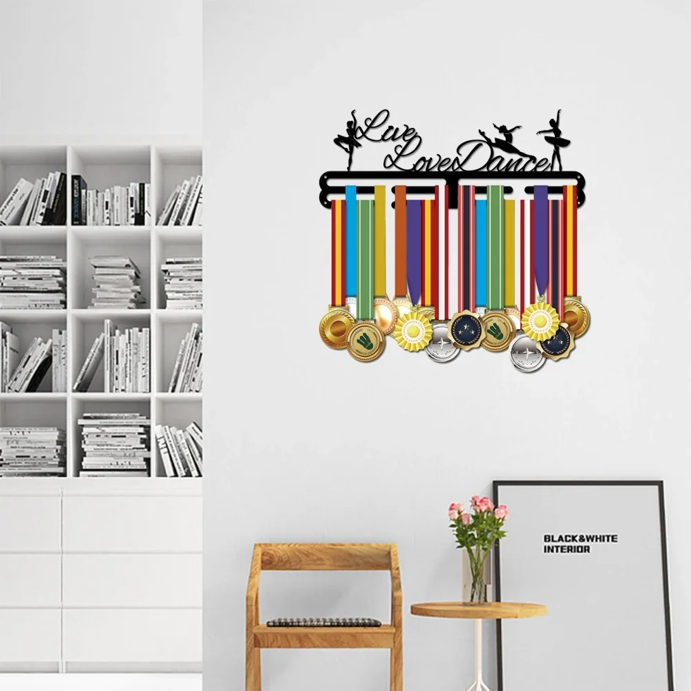 Dans Medaille Houder Display Hanger Rack Zwart Ijzeren Muur Mounted Haken Voor Meisje Dansen Atletische Concurrentie Medailles Muur Opknoping