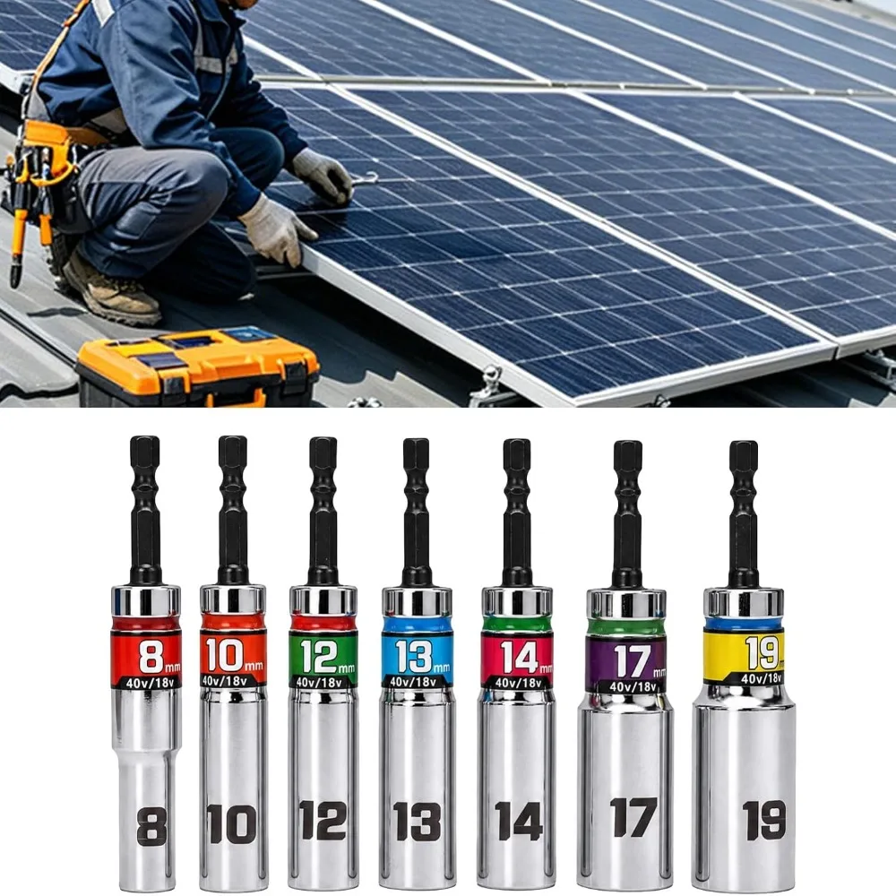 7PCS Quick Swap 1/4 Inch Swivel Impact Socket Alloy Steel Silver Drive Socket Universal Deep Socket Adapter Auto Repair Work
