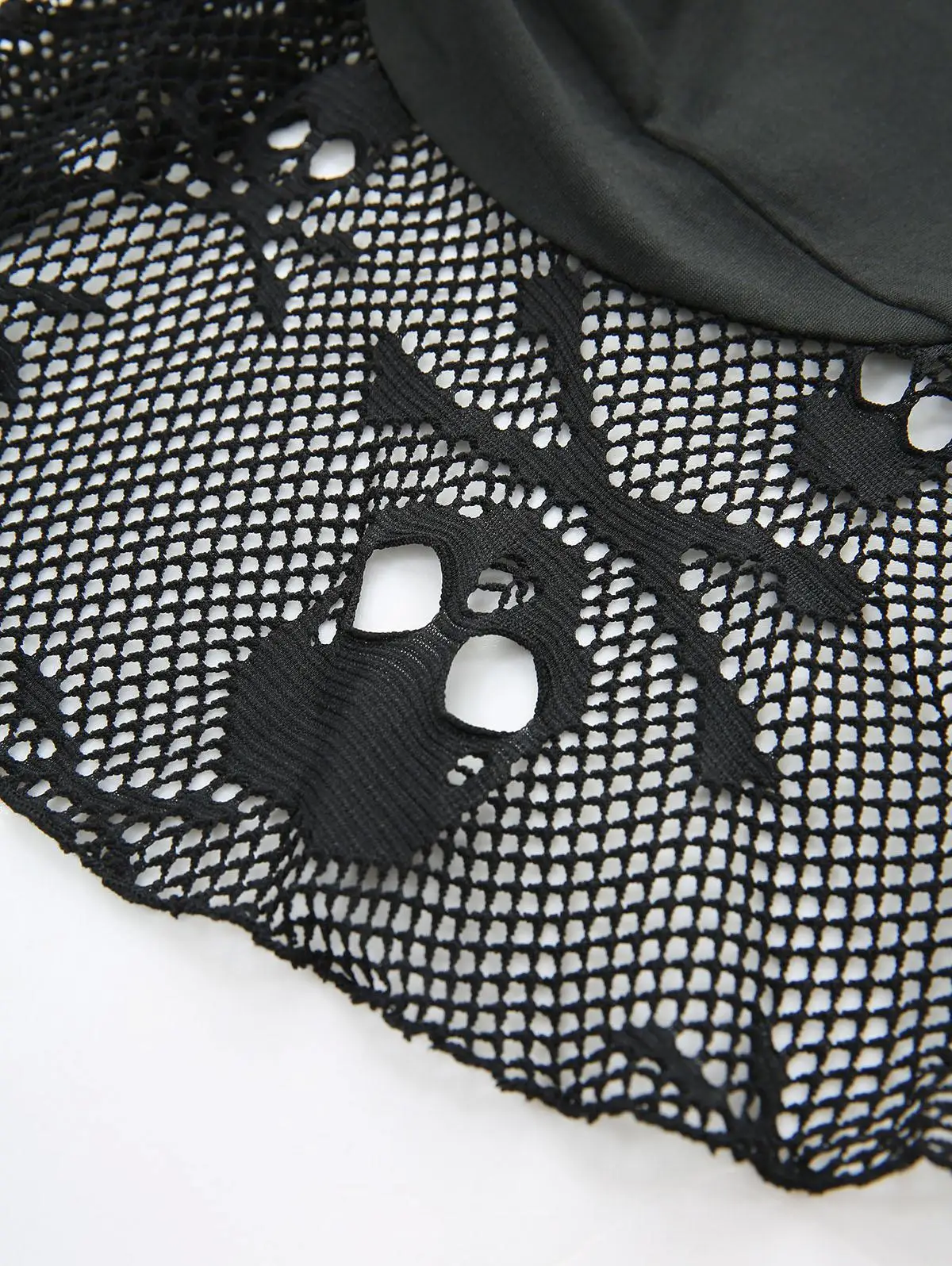 Plus Size Flare Pants Women Casual Black Trousers Skull Fishnet Mesh Trim Lace Up Ruffles High Low Asymmetric Pants