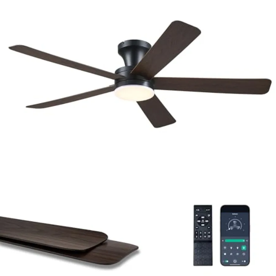 

46" Ceiling Fans with Lights and Remote - Flush Mount Ceiling Fan Light with ABS Blades and 3CCT Dimmable, Reversible, Low Prof