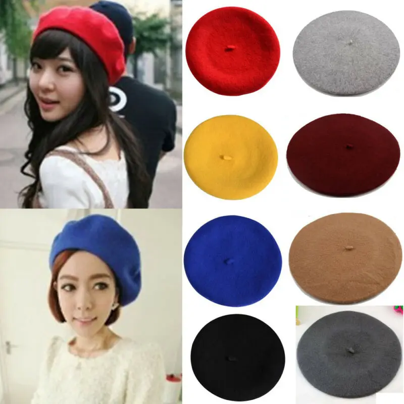 Winter Warm Faux Wool Beret Vintage Unisex Women Girls French Artist Beanie Hat Cap Kawaii Flat Top Caps Warmers 11 Colors