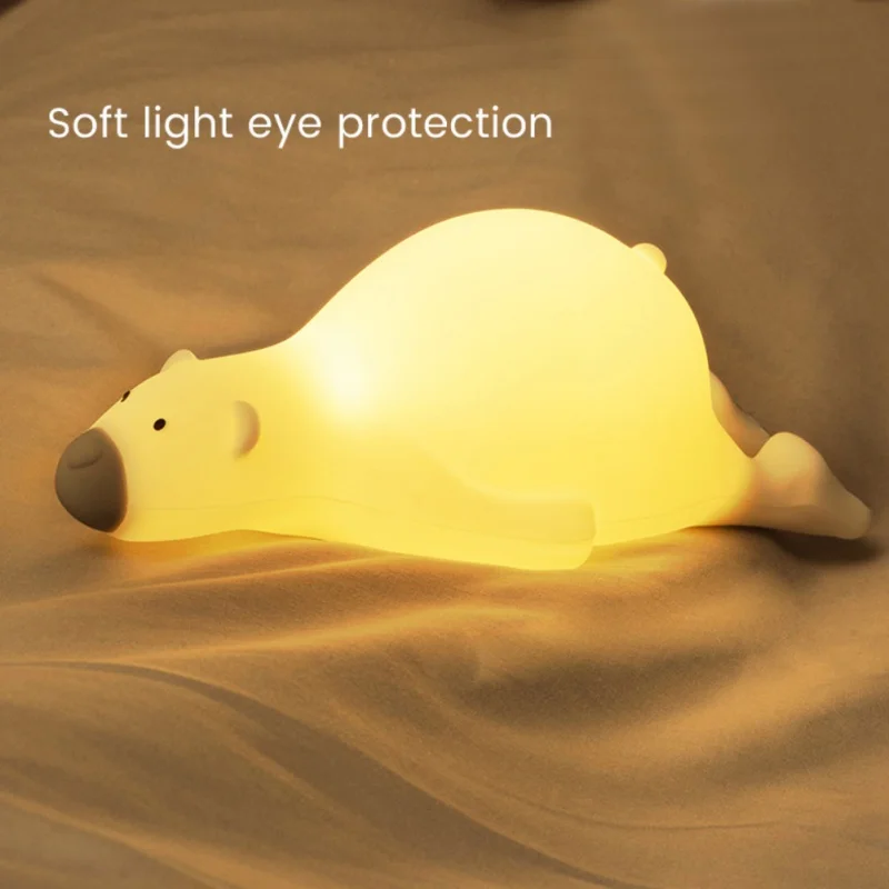 Small Desk Decor Bedside Ornament with Light Silicone Cute Night Light USB Rechargeable 3 Gear Adjustable for Home Bedroom