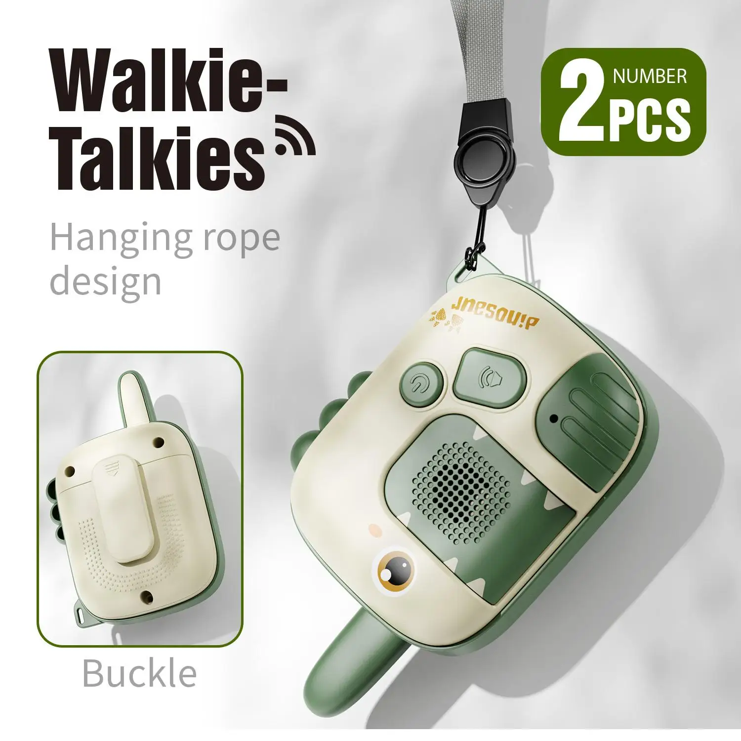 Kinderwalkietalkies, dinosaurusvormig, geschikt voor kampeer- en buitenspellen en ideale cadeaus voor jongens en meisjes.