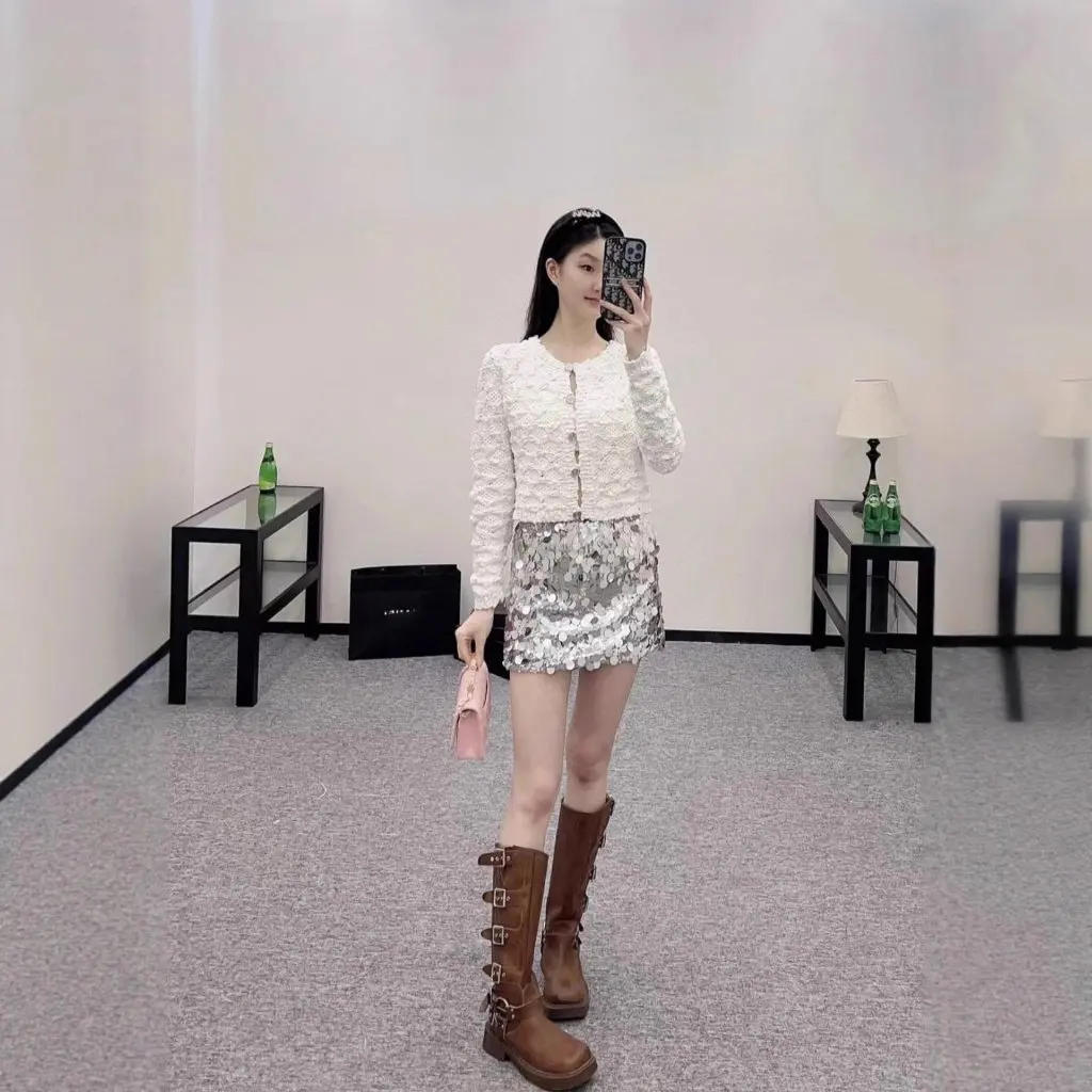 

High-End Premium Women's Knitted Open Cardigan Top Version Diamond Pattern White Clean Weaving Ladylike Quality Outerwear
