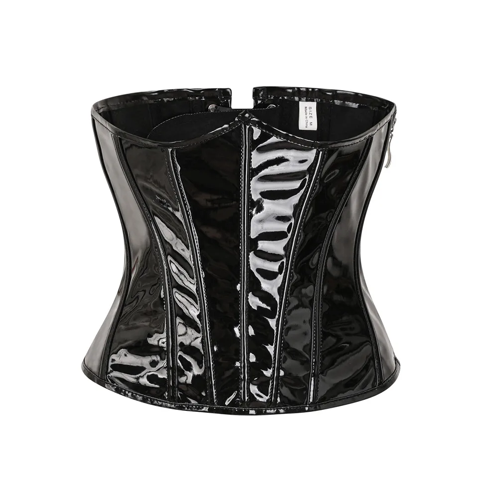 Black Red PU Leather Zipper Corset For Women Steampunk Gothic Bustier Waist Trainer Body Shaper Sexy Underbust Corselet Korsett