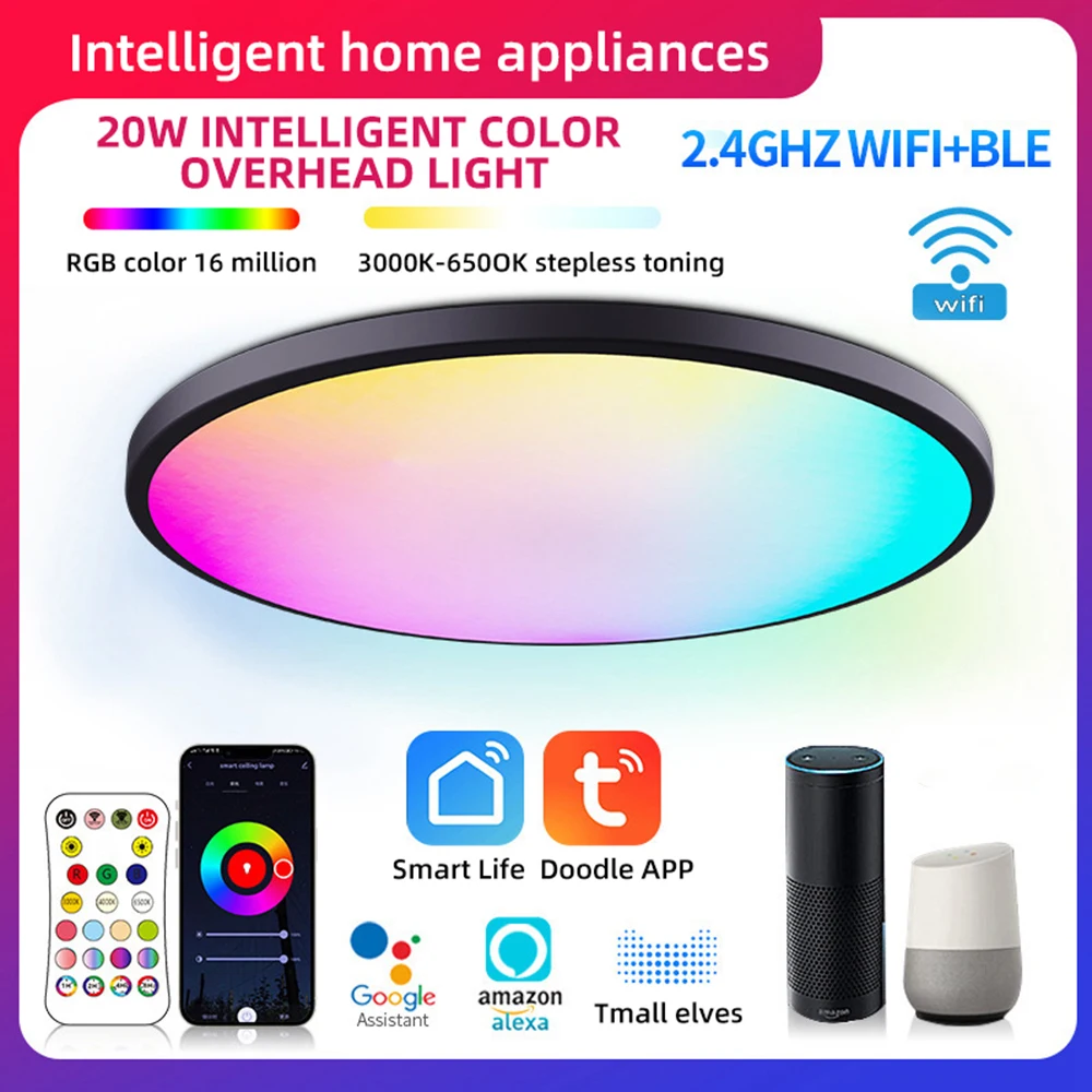 Tuya WiFi Smart Ceiling Lights RGBCW Dimmable LED Lights Modern Lamp Smart Life Voice Control for Alexa Google Home Decor