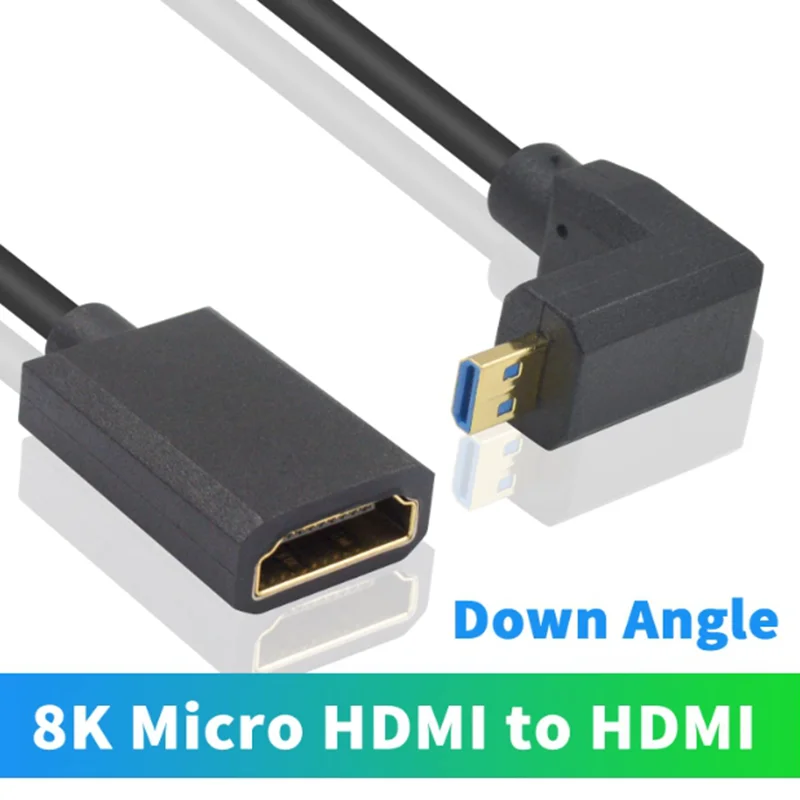 HD OD4.0mm Extension Cable 2.1V 8K 60Hz 90 Fegree Angle Micro HDMI-compatible Male to HDMI-compatible Female Thin Wire