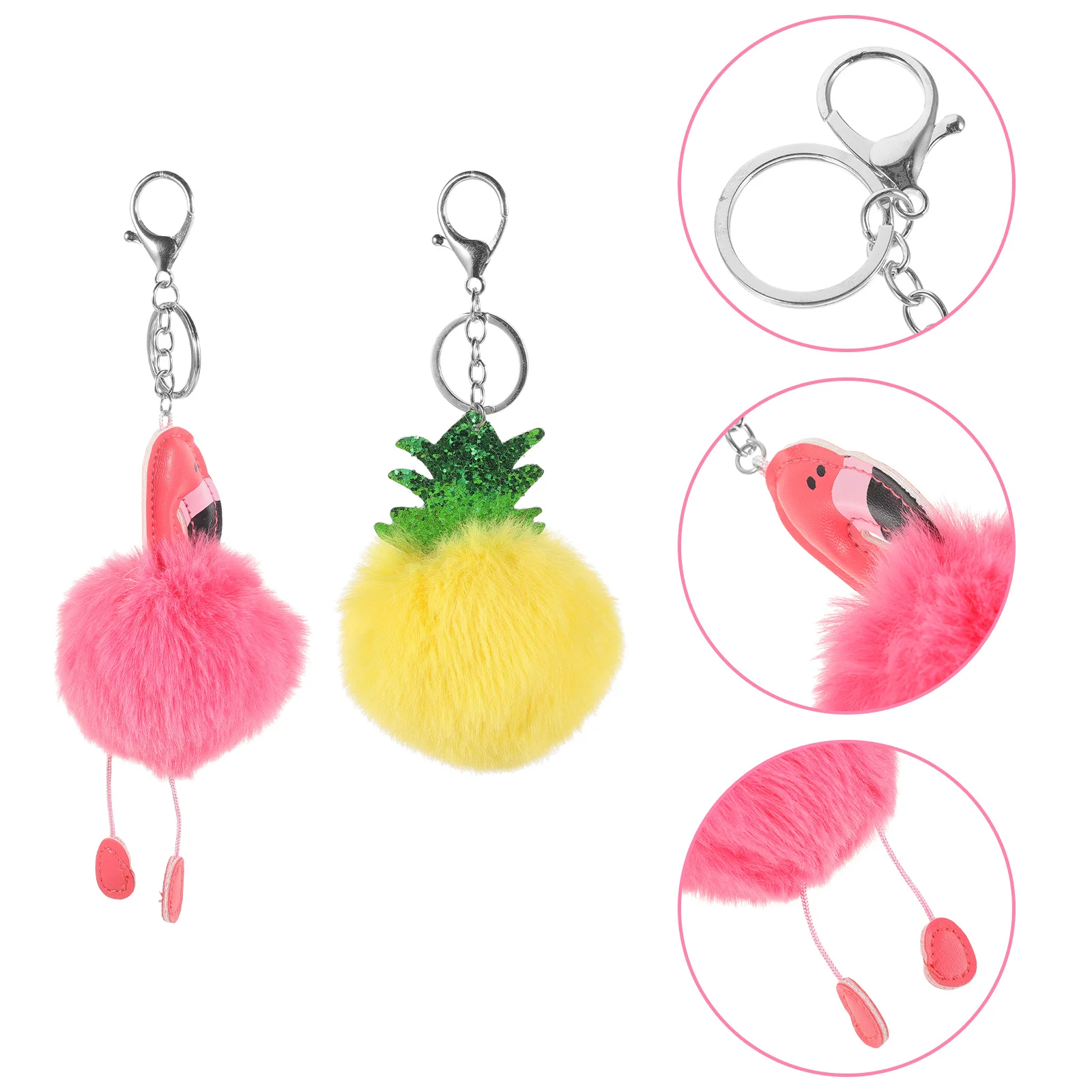 

2Pcs Flamingo Pineapple Key Ring Lovely Shaped Keychain for Organizing Keys Bag Pendant Car Hanging Decorative Gift