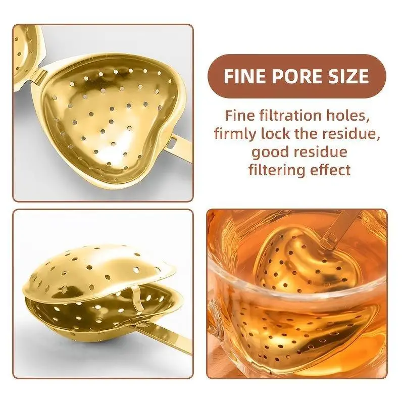 Heart-Shaped Tea Strainer 1Pc Long Handle Fine Leakproof Holes Easy Clean Filter for Office Daily Loose Leaf Tea Brewing Use