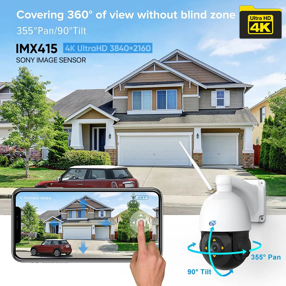 4K 8MP WiFi Security Camera ​Outdoor Wireless 30X Zoom Humanoid Tracking PTZ Camera Onvif 2-Way Talk IR Night Wired Surveillance