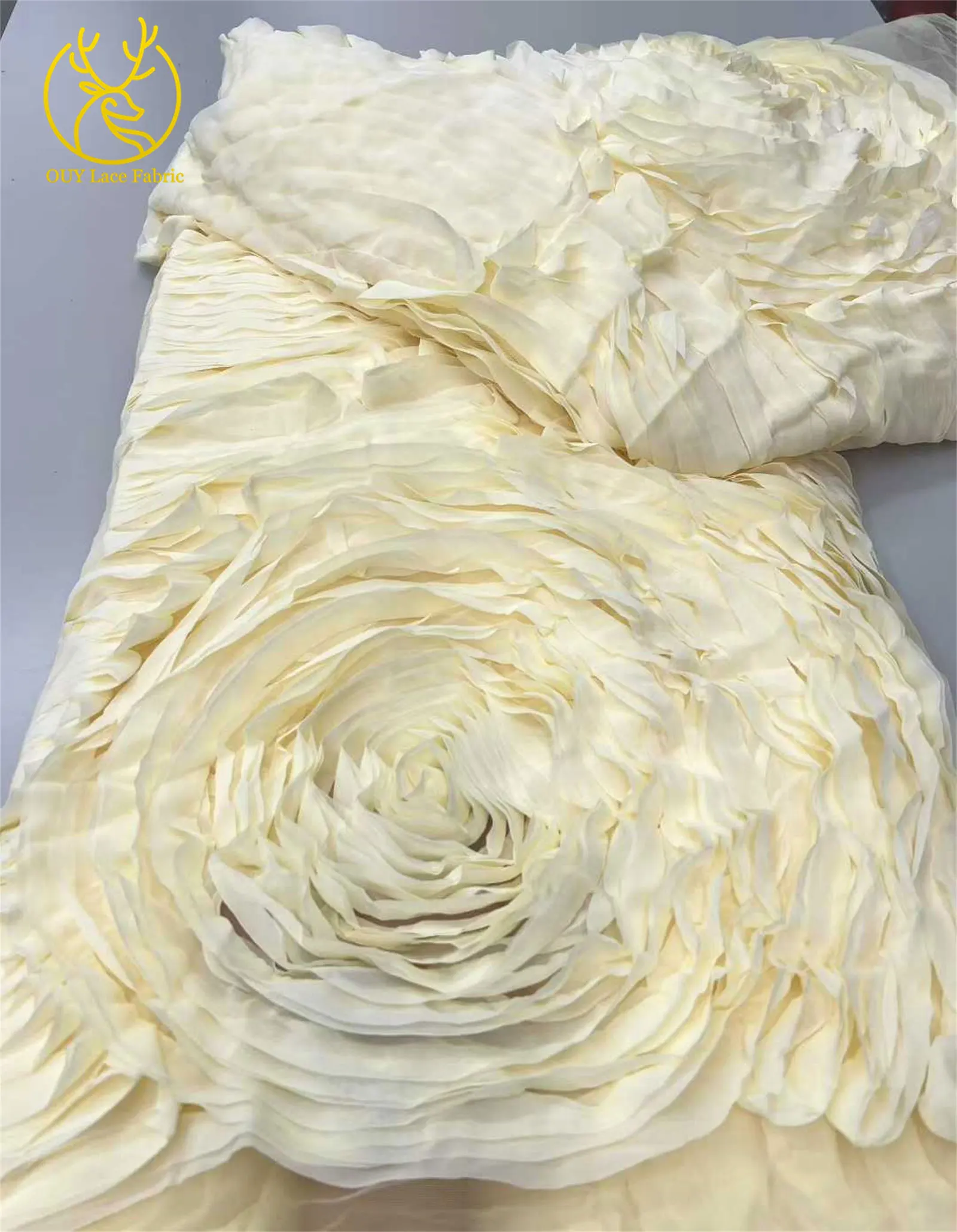 最新の 3D 大花柄フレンチチュールレース生地 2025 ナイジェリアアフリカのウェディングレース生地ウェディングパーティードレスに適した