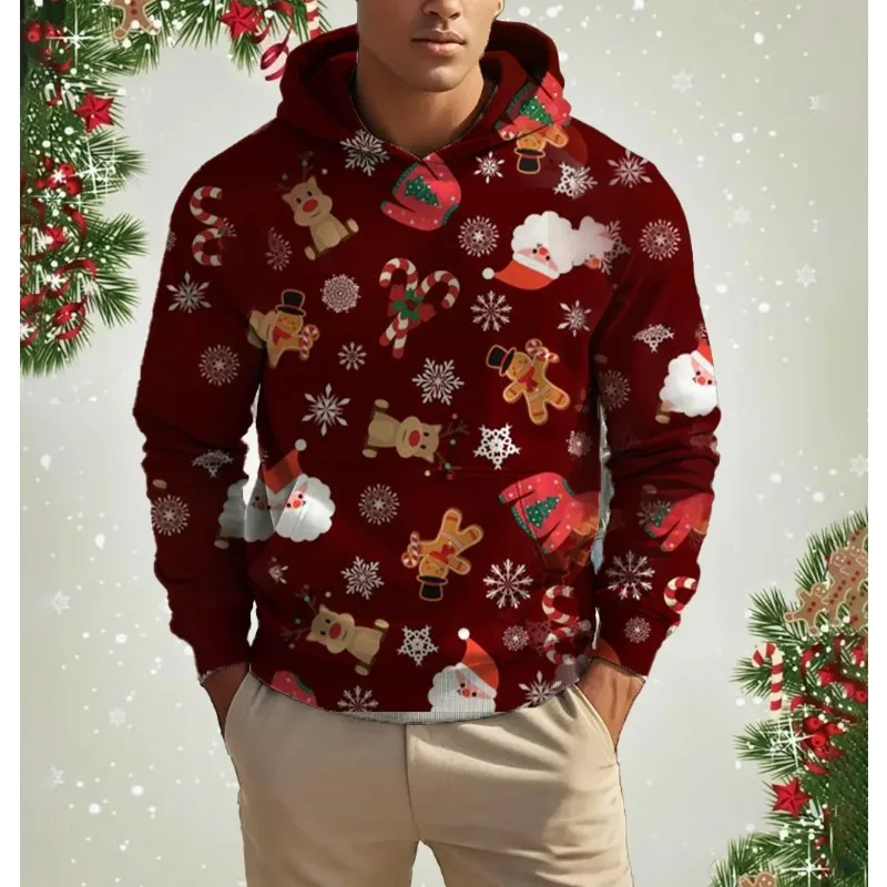 

2025 Fashion New Men's 3D Printed Round Neck Sweatshirt Christmas Character Elk Hoodie Casual Couple Dress